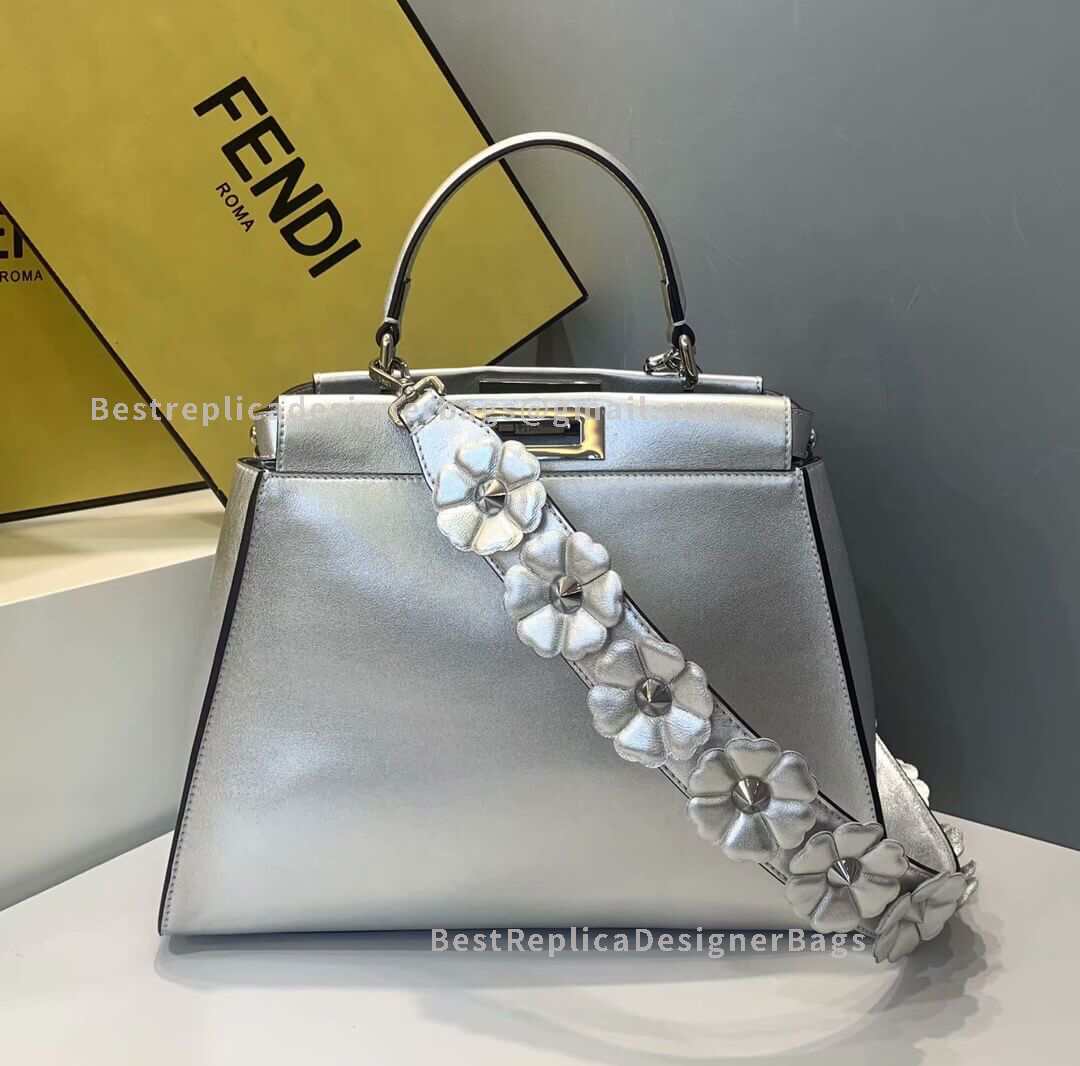 Fendi Peekaboo Iconic Medium Silver Leather Bag 2108BM